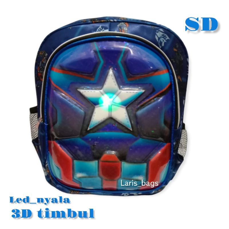 Tas sekolah anak cavten Amerika LED SD/Tas ransel cavten Amerika LED SD/Tas anak karakter laki laki/Tas anak karakter cavten Amerika/Tas anak murah/Tas anak/Ransel anak/Tas ransel anak murah/Tas ransel capten Amerika/Tas capten Amerika LED SD