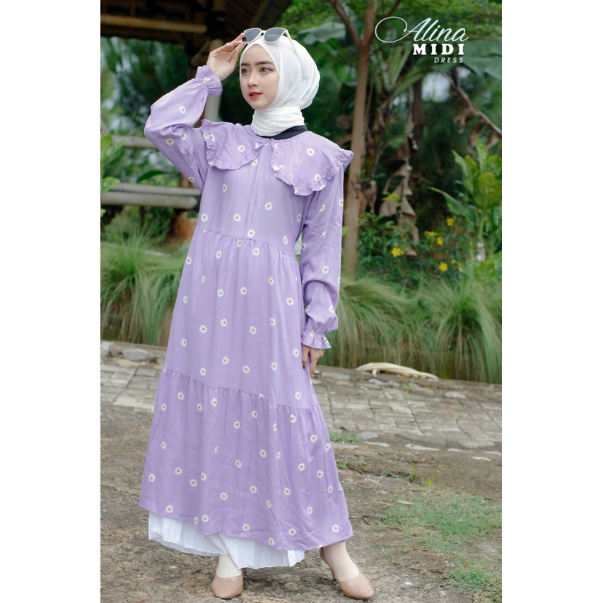 GAMIS MIDI ORIGINAL JRONE PREMIUM RAYON MOTIF DAISY  MUSLIM SYARI busana ootd murah wanita muslim eremaja shabby