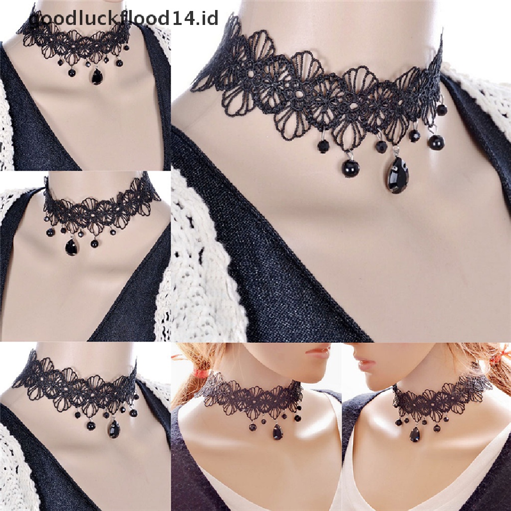 [OOID] Fashion Gothic Black Lace Retro Choker Collar Flower Pendant Necklace Jewelry ID