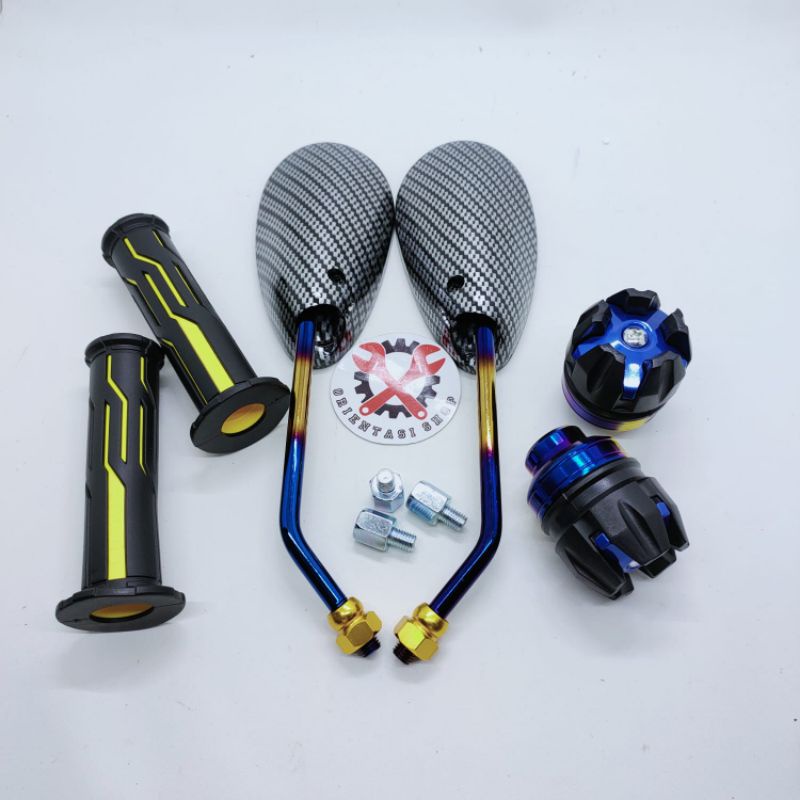 spion satria fu carbon twotone+handgrip new model tulisan thailand+jalu as roda twotone universal motor honda suzuki