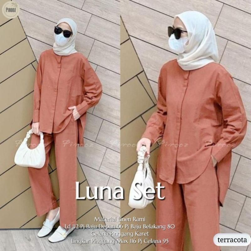 Fashion MUSLIM, baju wanita, baju stelan wanita, setelan celana, stelan, Baju stelan, fashion wanita, one set, Luna Set