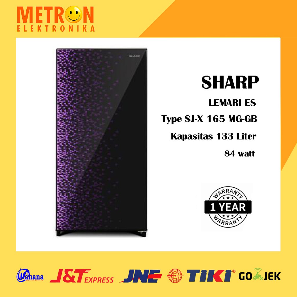 SHARP SJ X 165 MG GB / KULKAS LEMARI ES 1 PINTU  / TEMPERED GLASS TRAY / DIRECT COOLING / SJX165MGGB