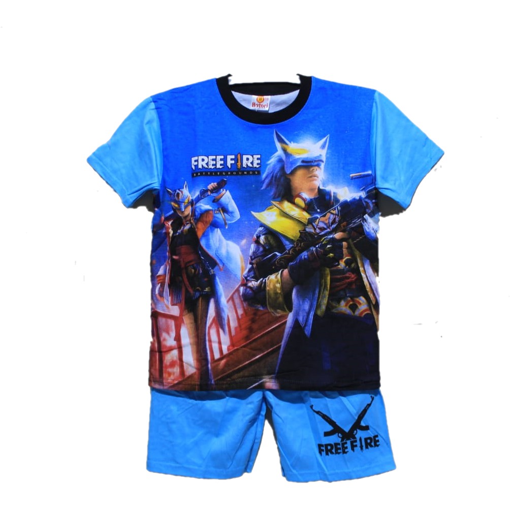 setelan baju kaos free fire size 4-7 thn