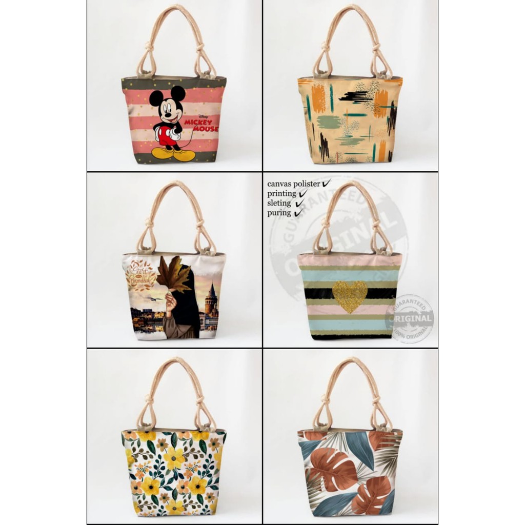 Tas Tote Bag Tas Tali Sumbu  Tas Kanvas Tas Karakter Hijab