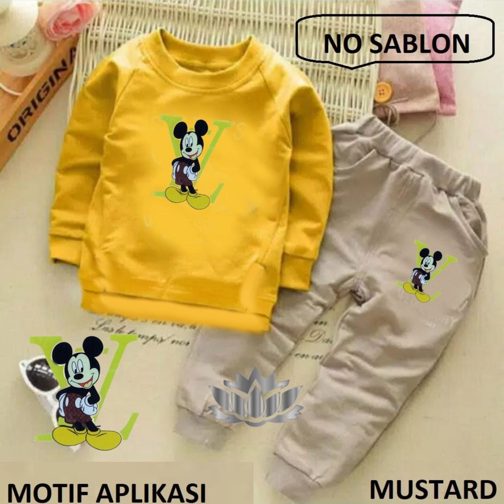 BO - SETELAN MICKEY STYLISH / PAKAIAN ANAK-ANAK / SETELAN ANAK-ANAK / MOTIF APLIKASI