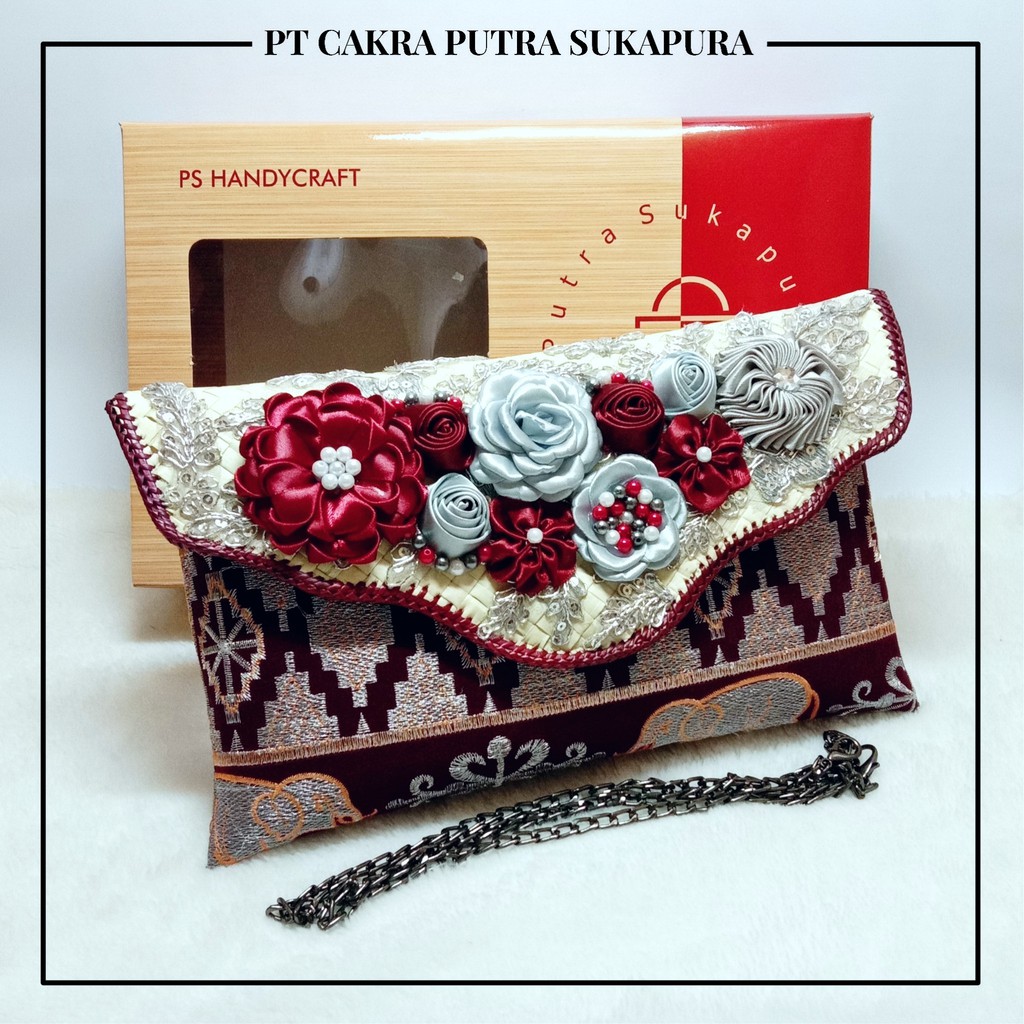 Putra Sukapura Clutch Pesta Tas Wanita Tapis Bordir GR silver