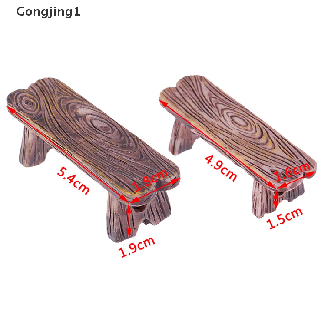 Gongjing1 2PCs / Set Miniatur Bangku Kayu Untuk Dekorasi Akuarium / Rumah Boneka DIY