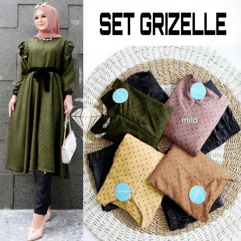 SET CELANA GRIZELE, POLKA CODORAY, GAMIS HIJAB MUSLIM, SETELAN