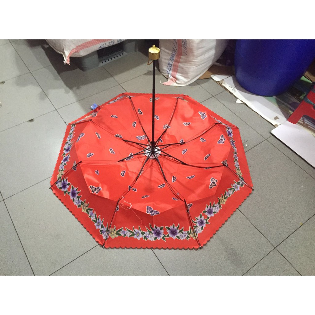 FELWINSHOP Payung Lipat Murah Bahan Kain Saten Motif Kembang Random