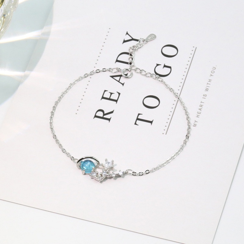 Gelang Persahabatan Warna Silver Desain Planet Biru Gaya Korea Untuk Wanita-1#