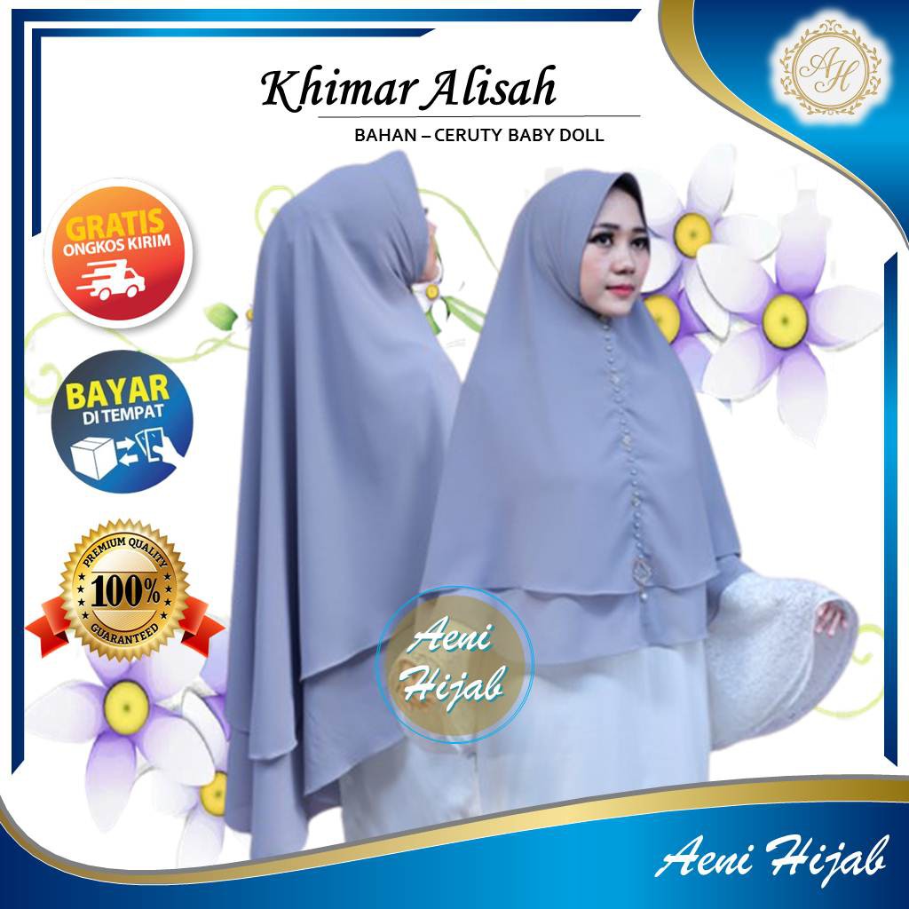 Hijab Jilbab Kerudung Krudung Khimar Instan Syari 2 Layer Ceruty Babydoll Jumbo Premium Alisah E02