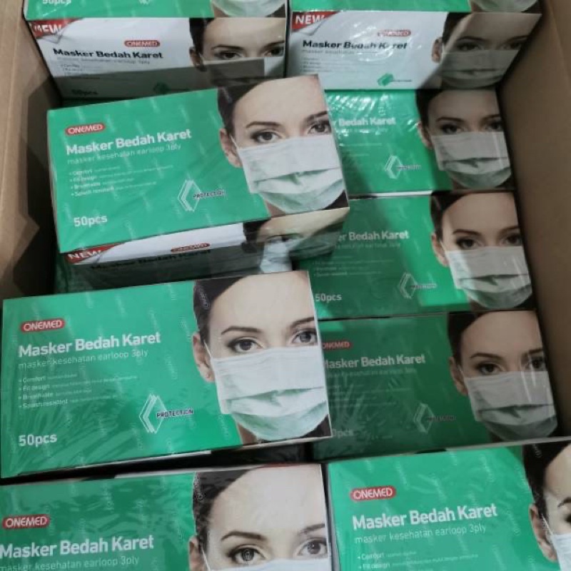 Masker Karet Onemed One Med Medis Bedah Earloop 3 Ply Pink Hijau Surgical Mask