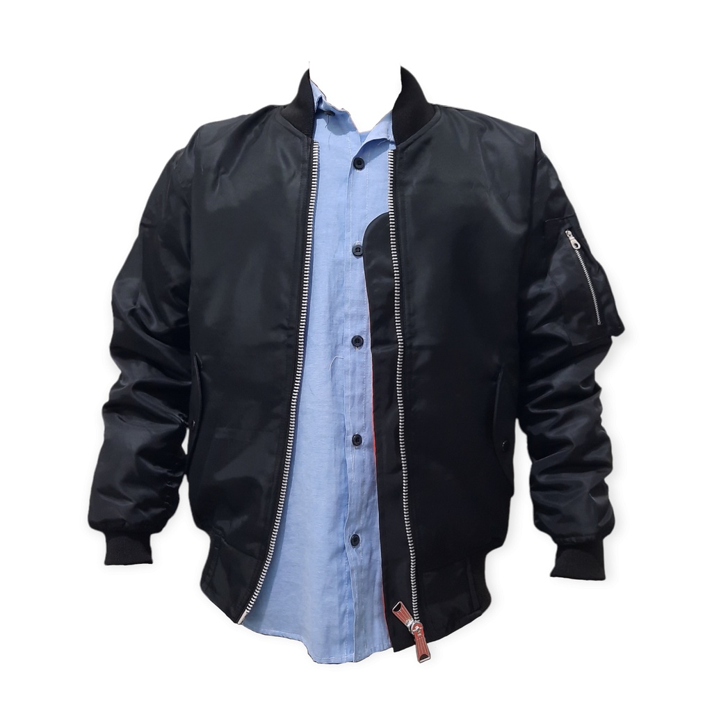 jaket bomber black material scot resleting besi