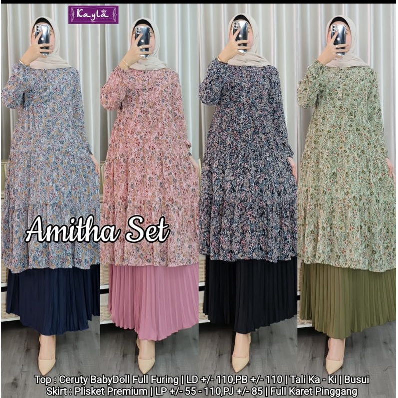 Setelan Atasan Ceruty dan Rok Plisket Full Furing Bahan Premium