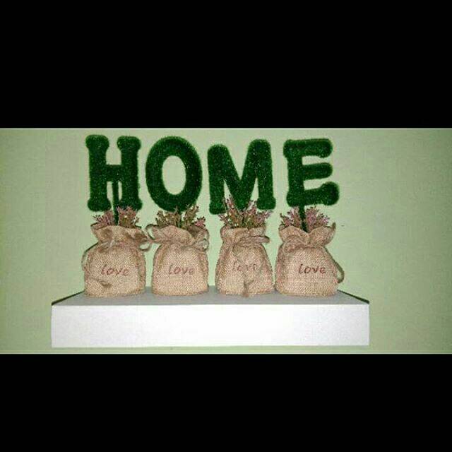 Tanaman huruf home artifisial plastik karung goni rustic shabby pajangan pot