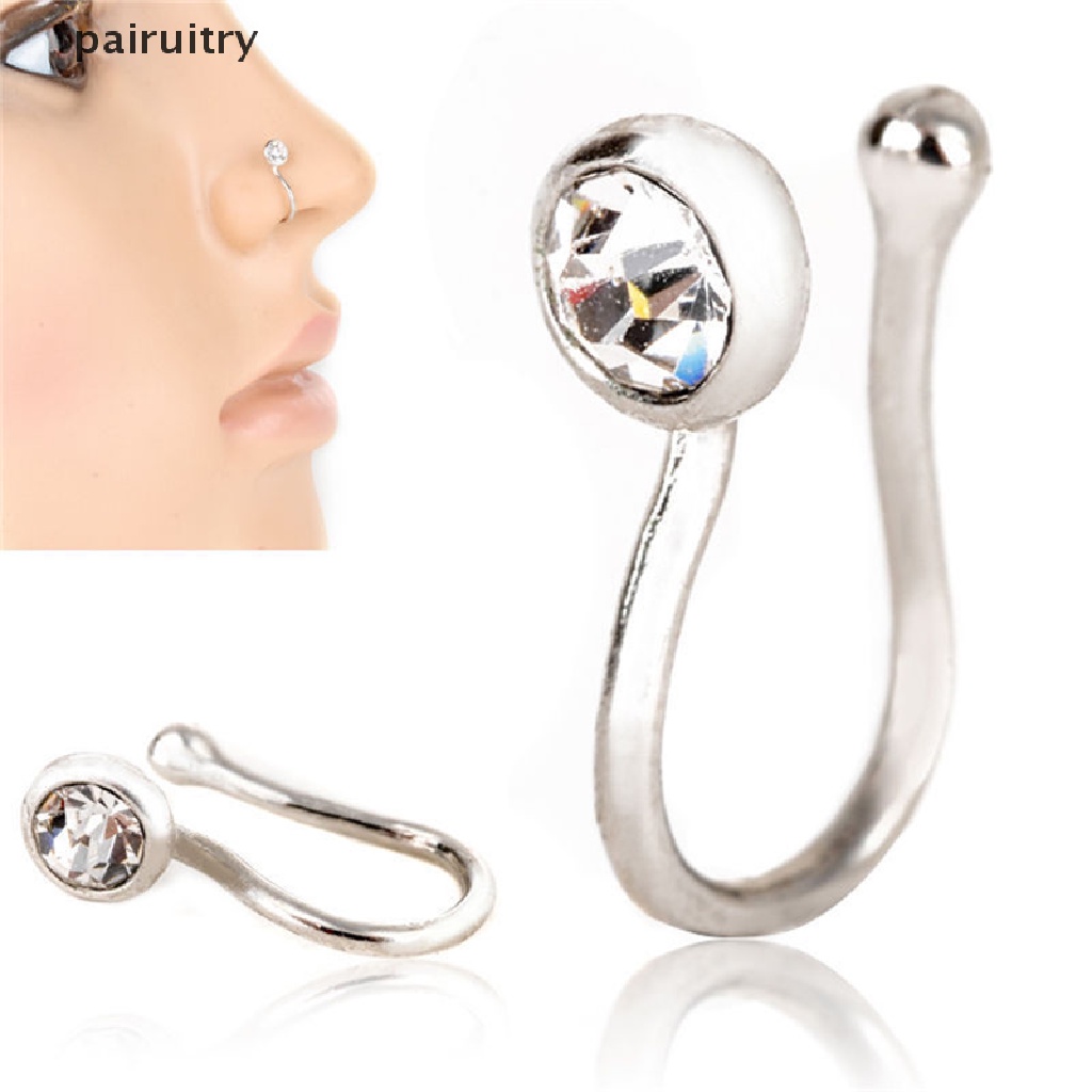 Prt Anting Klip Hidung / Bibir / Telinga Tanpa Tindik Bahan Stainless Steel Hias Kristal Untuk Wanita PRT