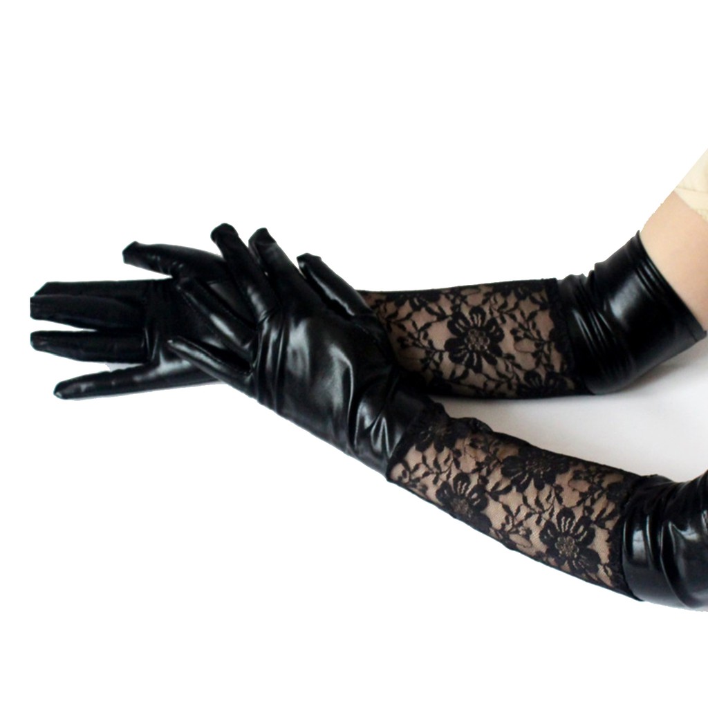 LTX-02 sarung tangan panjang latex mix renda sexy long gloves leather lace aksesoris fashion cosplay