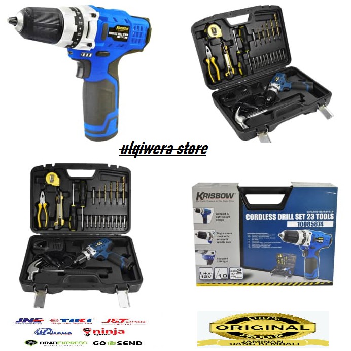 Krisbow Bor Tanpa Kabel 10 Mm 12v - Biru