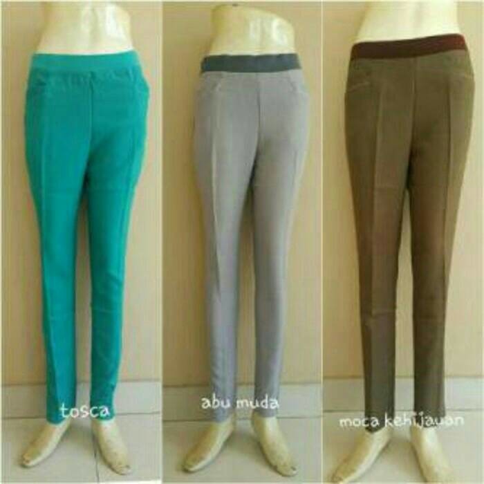 Celana Kerja Wanita Pinggang Karet Bahan Kain Lentur Shopee Indonesia