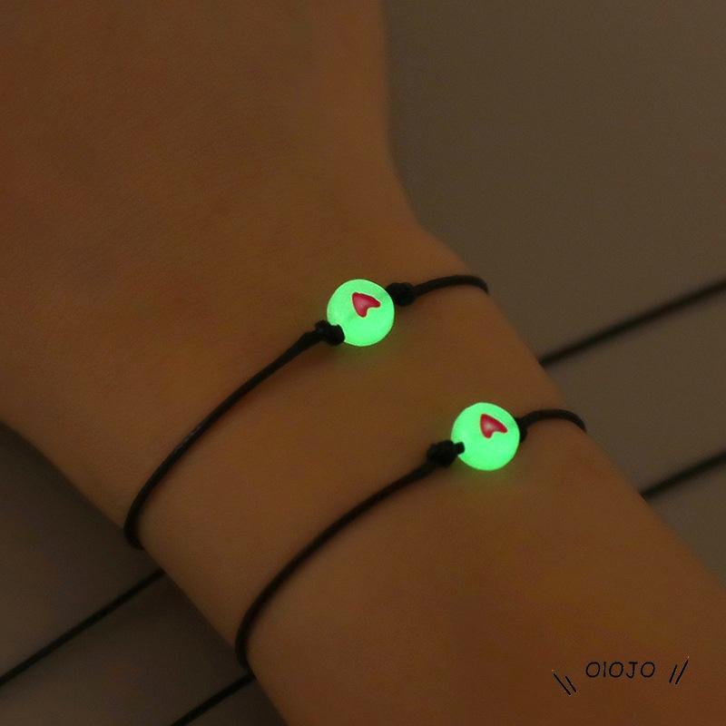 Gelang Tali Adjustable Dengan Manik-Manik Hati Luminous Untuk Pasangan / Persahabatan - ol2