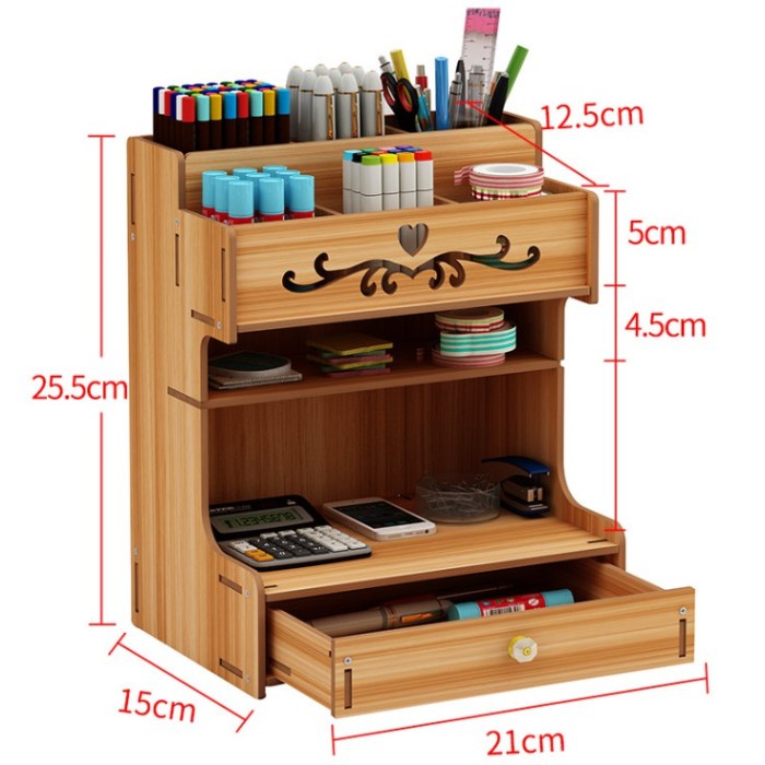 

(BISA COD) Wooden Desk Organizer DIY Pen Rak Meja Kayu Alat Tulis Multifungsi - Model B