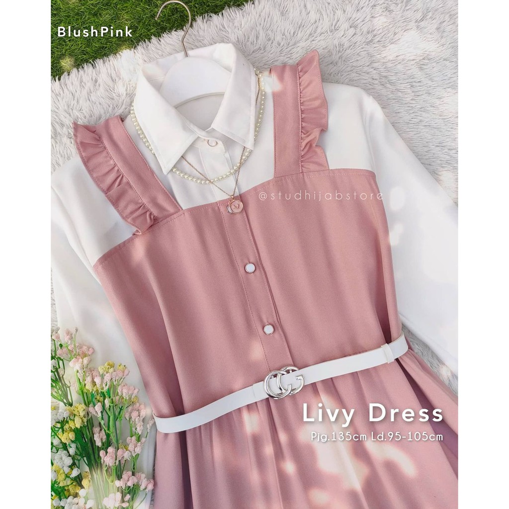Baju Gamis Wanita Terbaru Livy Dress Gamis Remaja Kekinian Korean Style Busui FREE BELT FRZ-Blush Pink