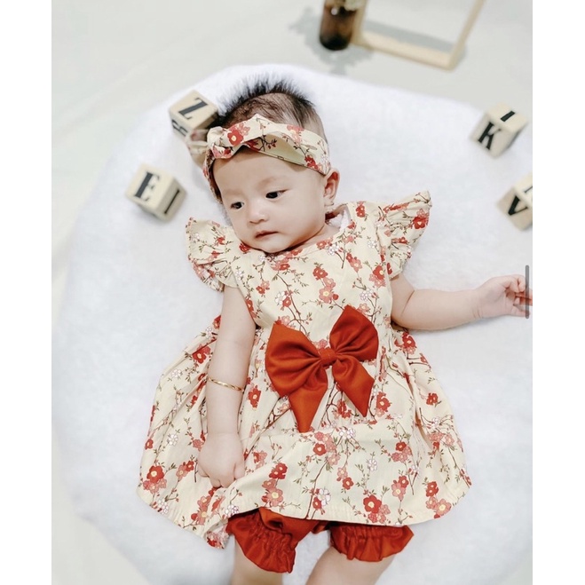 setelan anak perempuan baju pergi anak perempuan set bando anak baby balita 1-2 tahun MILLEA SAKURA LILY SET