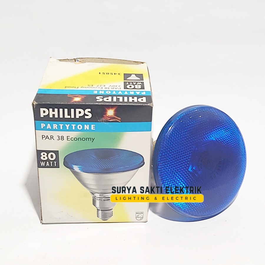 PHILIPS PARTYTONE PAR 38 BIRU 80 WATT E27 LAMPU SOROT OUTDOOR