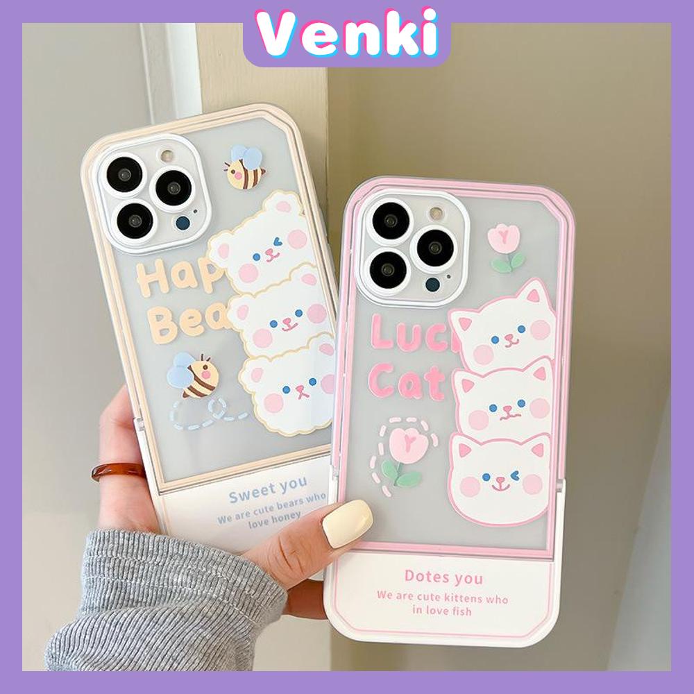 iPhone Case Acrylic Invisible Folding Stand Silicone Soft Case Shockproof Camera Cover Bear Cute Cartoon Compatible For iPhone 11 Pro Max 13 Pro Max 12 Pro Max 7Plus xr XS Max