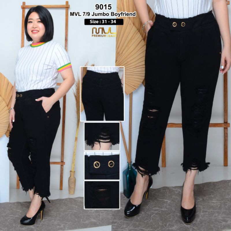 Celana BOYFRIEND JEANS JUMBO HITAM RIPPED 31-34 RUMBAI RAWIS
