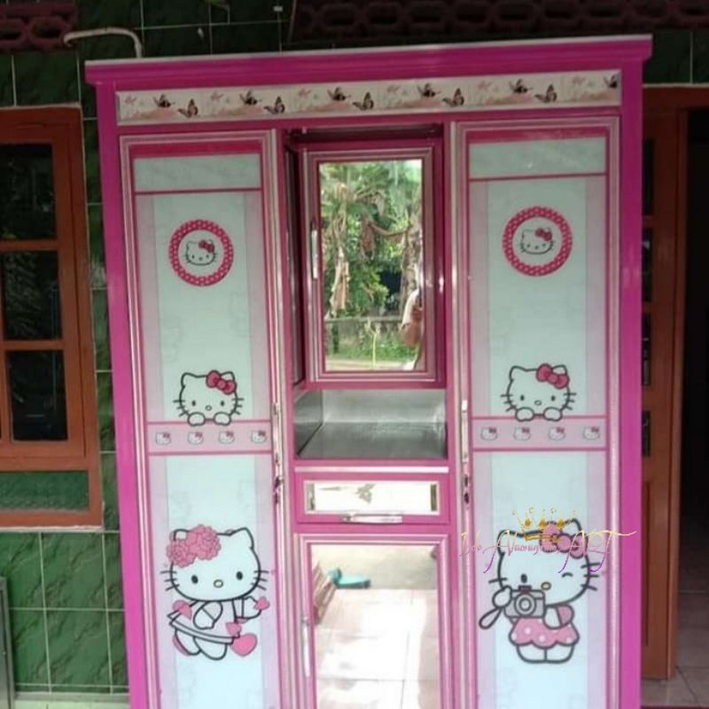 Lemari Baju Pintu 3 + Cermin Rias Bahan Alumunium Kaca Karakter