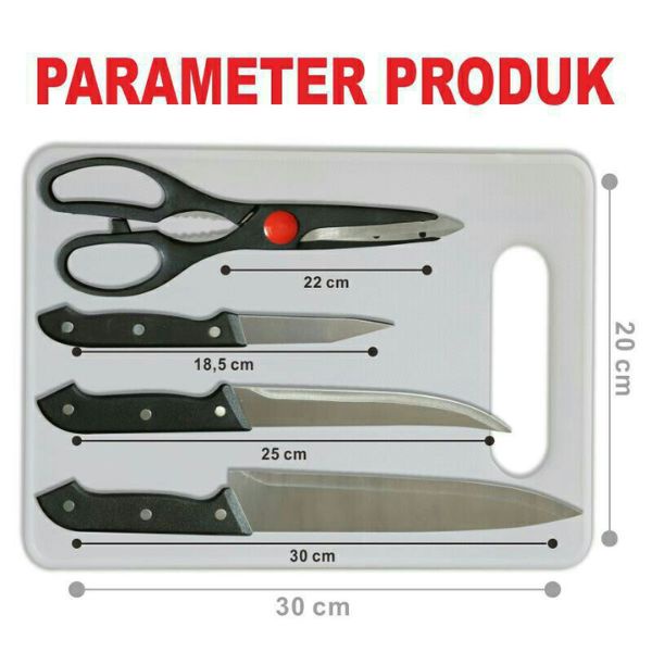 【salebagus】 Set Pisau Dapur Set 5in1 Plus Talenan Stainless Pisau Dapur / set pisau dapur / set pisa