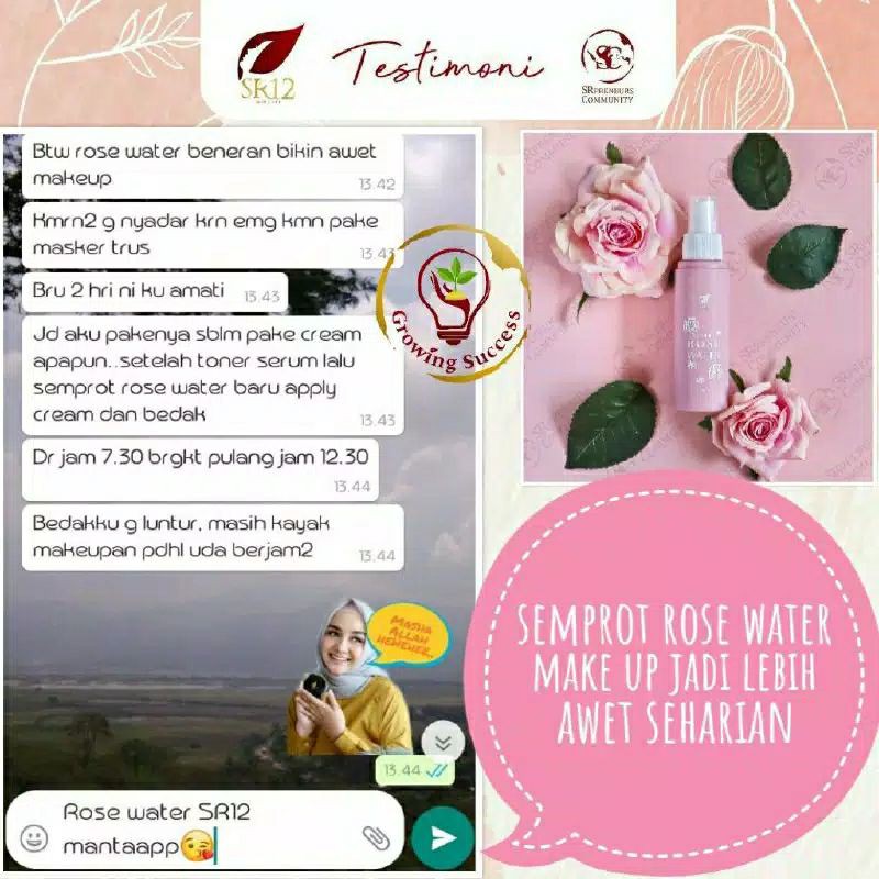 Nature Rose Water SR12 Facial Spray Face Mist Penyegar Wajah Flek Hitam Berminyak BPOM