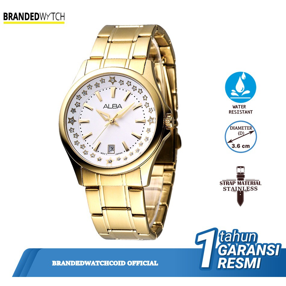 Jam Tangan Wanita Alba AG8220X1 Gold White Stainless Steel ORIGINAL/Jam Alba Wanita AG8220