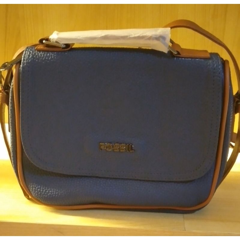 Tas fossil selempang kulit jeruk navy/sling bag fossil