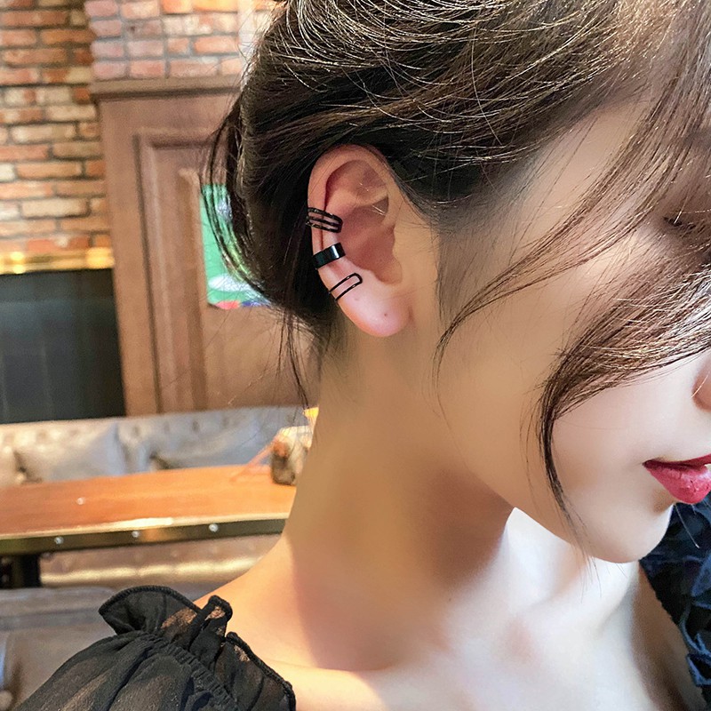 Anting Klip Telinga Tanpa Tindik Desain Unik Gaya Hip Hop Korea Minimalis Untuk Pelajar