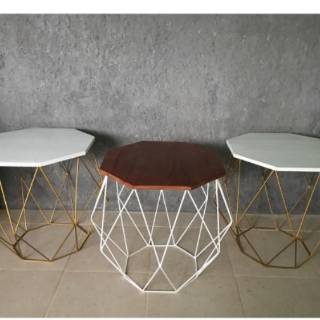 Stool meja hexagon kekinian industrial kayu besi industri 