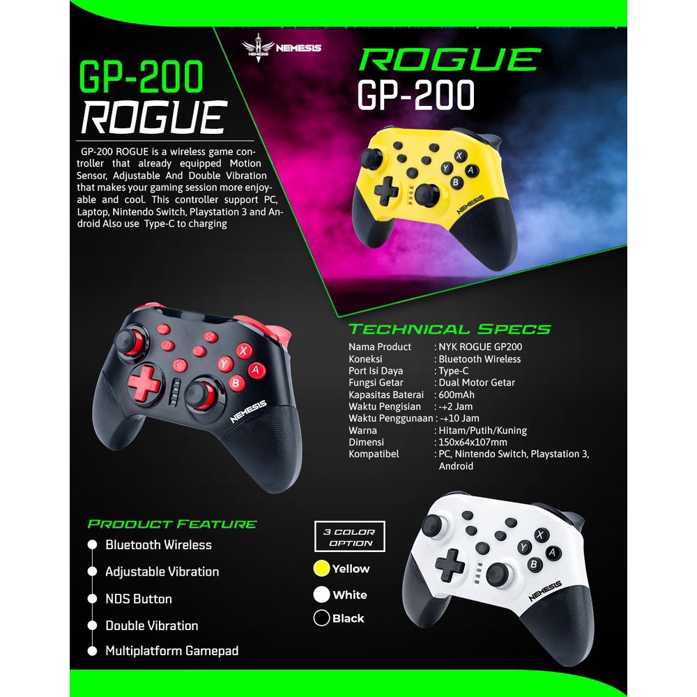 NYK GP-200 Rogue Gamepad Bluetooth Dual Mode Gaming Controller