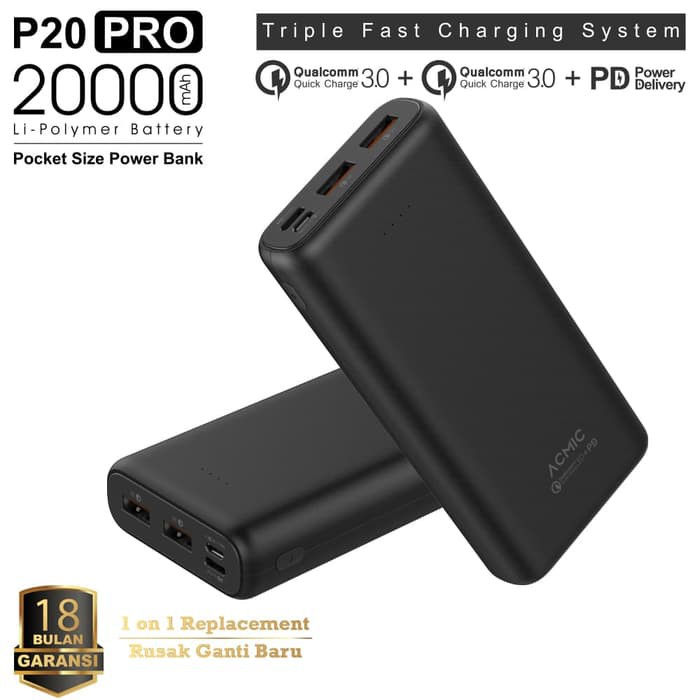ACMIC P20PRO 20000mAh Powerbank Quick Charge 3.0 + PD Power Delivery