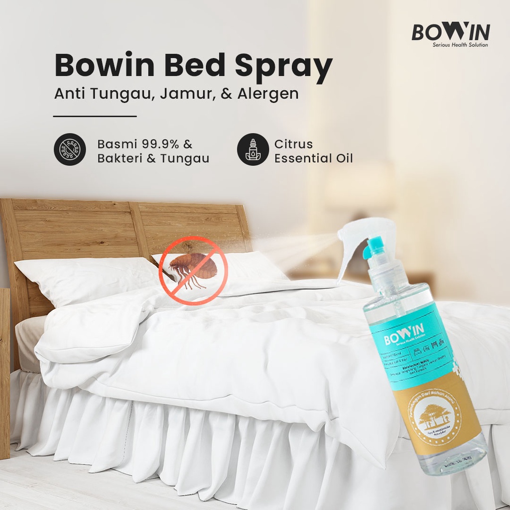 Bowin Anti Tungau Kasur &amp; Selimut - Bed &amp; Linen Spray 100% Organic  | Anti Bakteri, Kuman &amp; Virus | Essential Oil Aroma Therapy