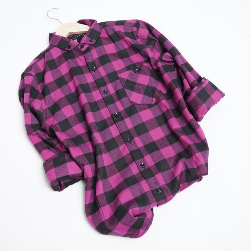 YB KEMEJA FLANEL PRIA MOTIF KOTAK LENGAN PANJANG SLIM FIT LONG SLEEVE FLANNEL MODEL PURPLE CHECK