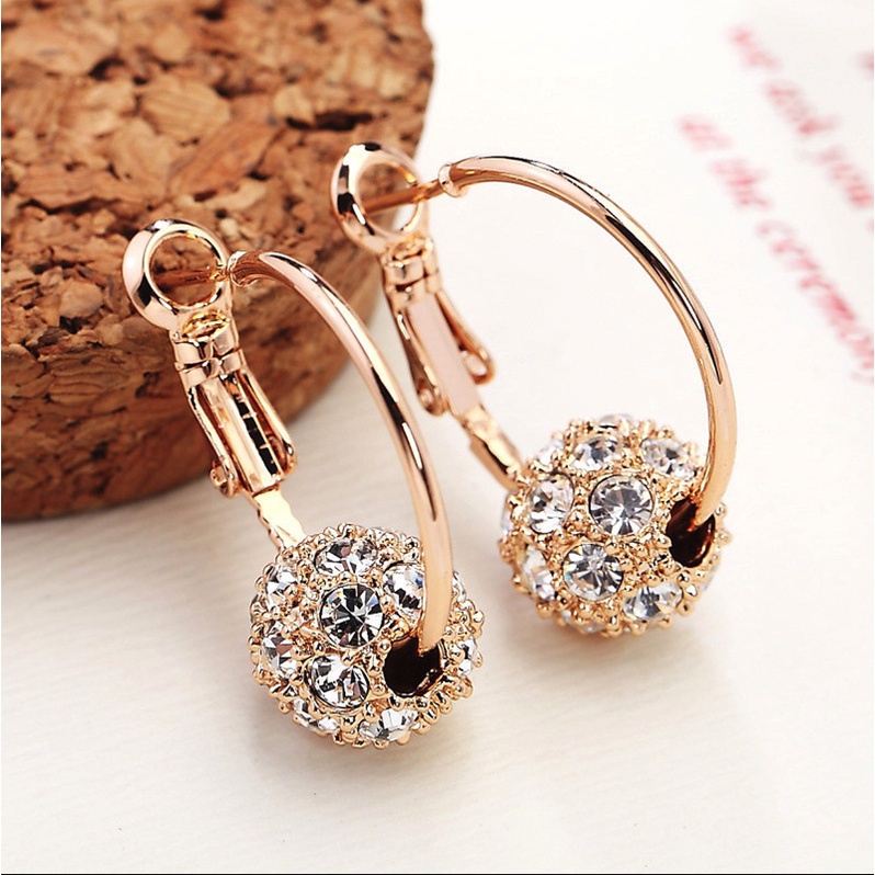MORYMOSHI A71 Anting Tusuk Bulat Bola Crystal Fashion Wanita Korea