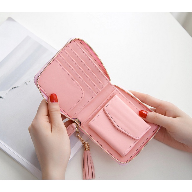 DOMPET MINI - Dompet Pendek Fashion Wanita Dompet Kecil Rumbai Korea Wanita Dompet Ritsleting Persegi Sederhana Dompet Koin Wanita Dompet Lucu