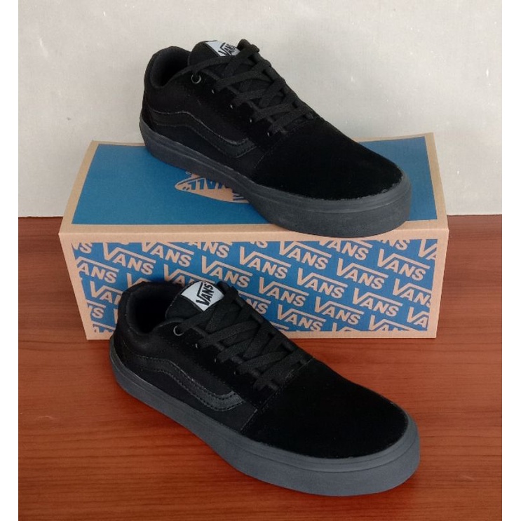 (free box vans)sepatu vans hitam polos old skool full black vans premium hitam polos