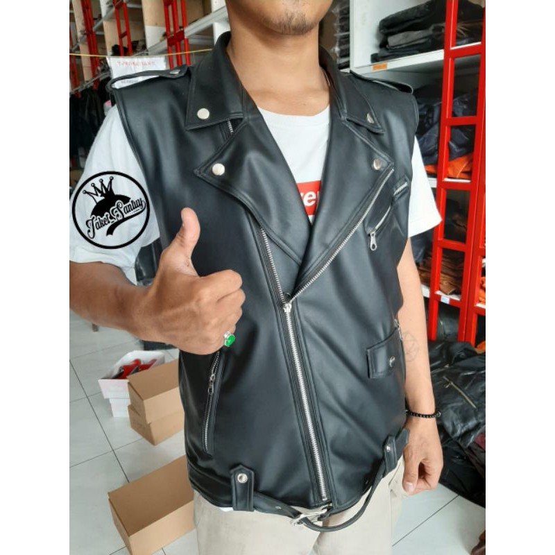 Rompi Kulit Asli Bikers Ramones silverston. Vest Genuine Leather Bikers CRAFT 006