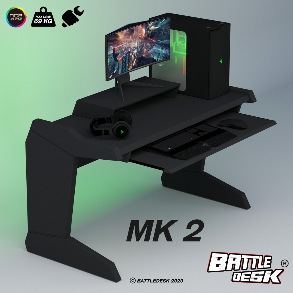 Meja Komputer Gaming PC Desk RGB murah 128x68 - Battledesk MK 2 HITAM