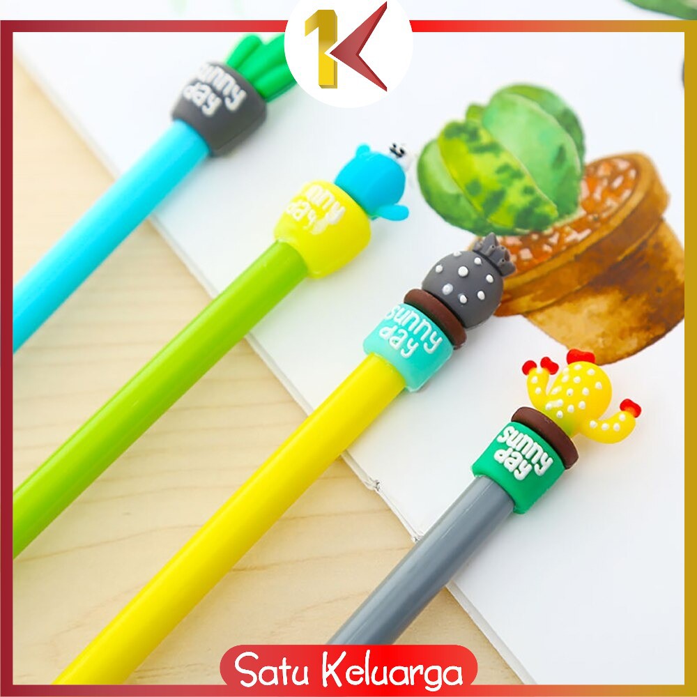 SK-A16 Pulpen Gel Karakter Kaktus / Pena Kaktus / Bolpen Gel / Pulpen Lucu Unik Bentuk Pot Kaktus-4