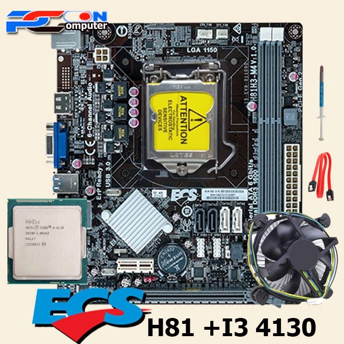 Mainboard Mobo Motherboard soket lga 1150 H81 dengan procesor dan Fan