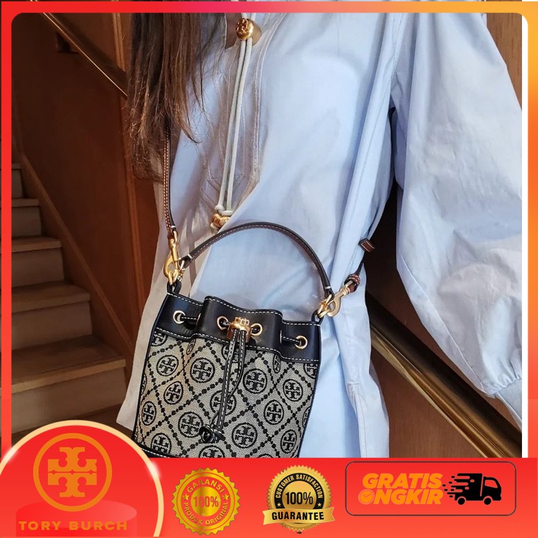 Tas Wanita Original Branded Bucket Bag TORY BURCH Monogram T Jacquard