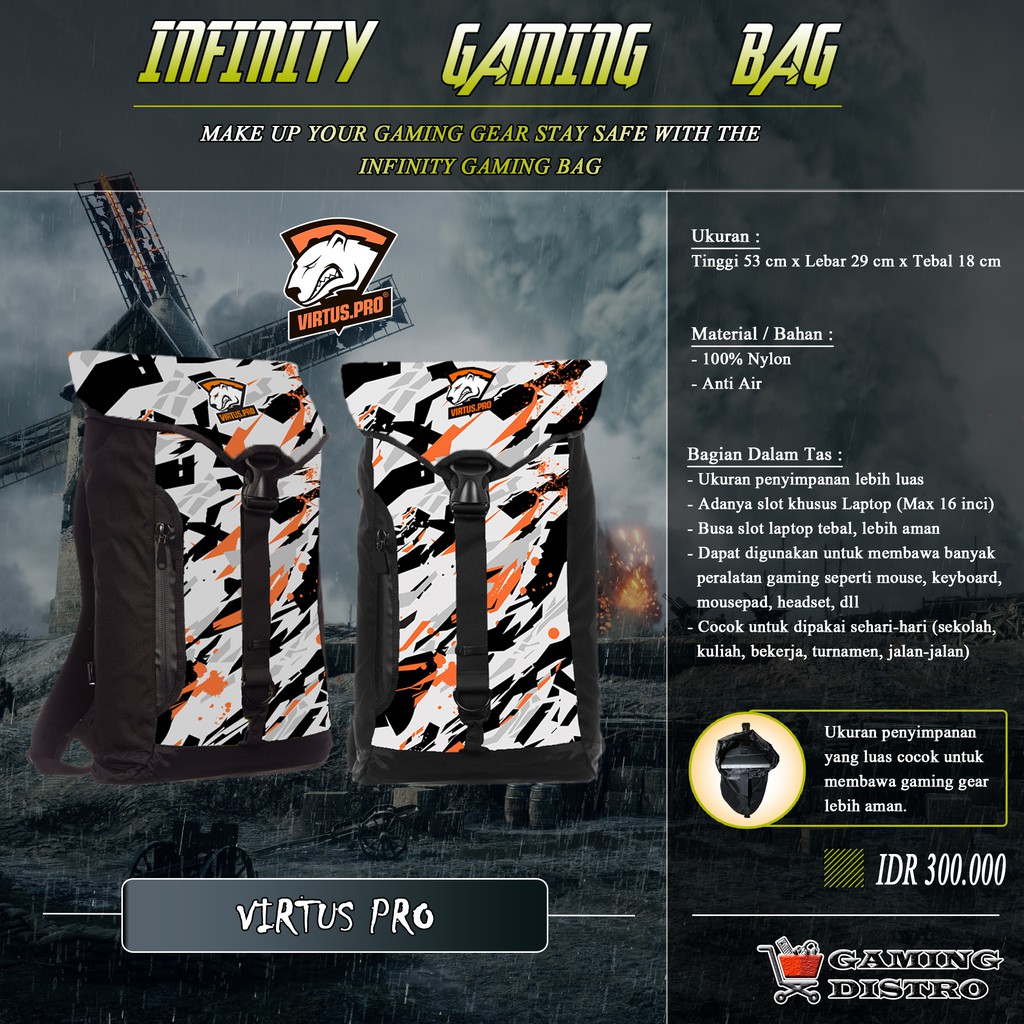 Tas Gaming Infinity Virtus Pro - Tas Laptop Ransel Pria Anti Air Dota2 CSGO